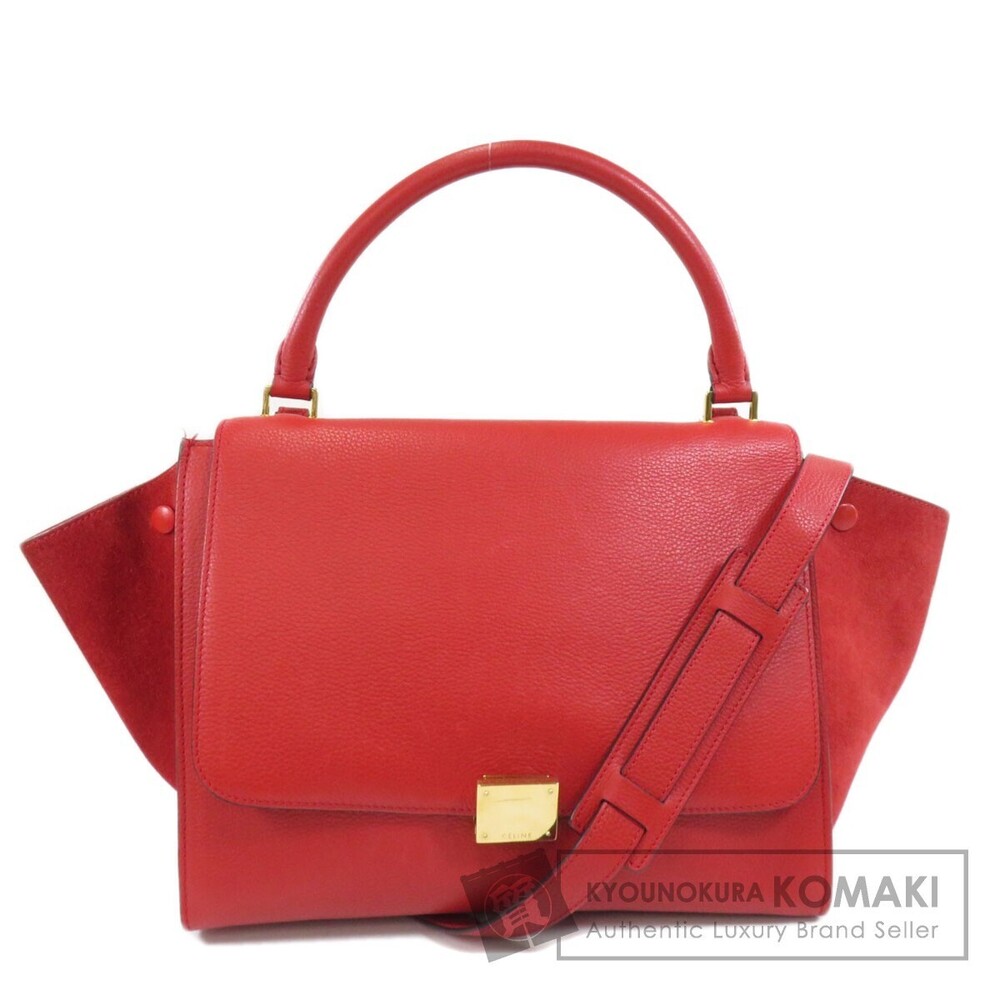 Celine Trapeze 2way Leather Shoulder bag red leather suede